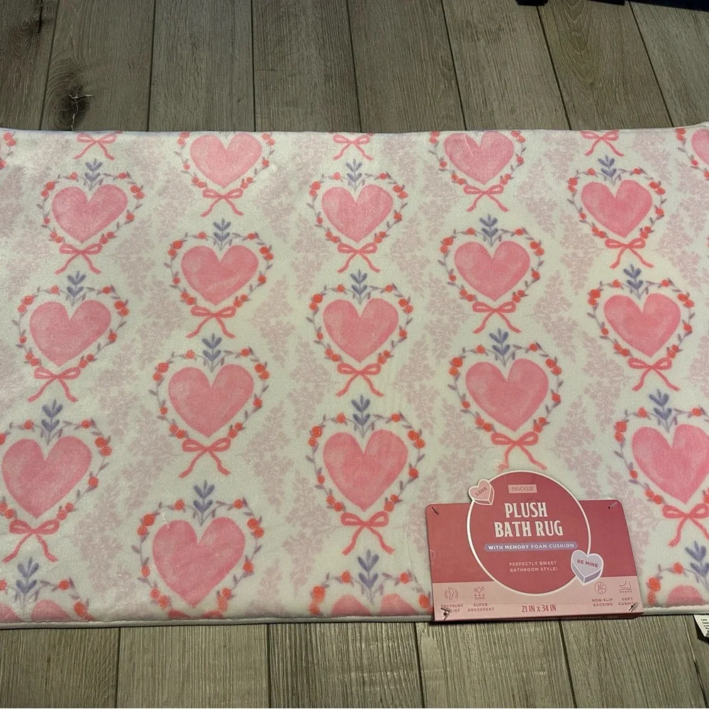 Envogue Pink and White Plush Bath Rug